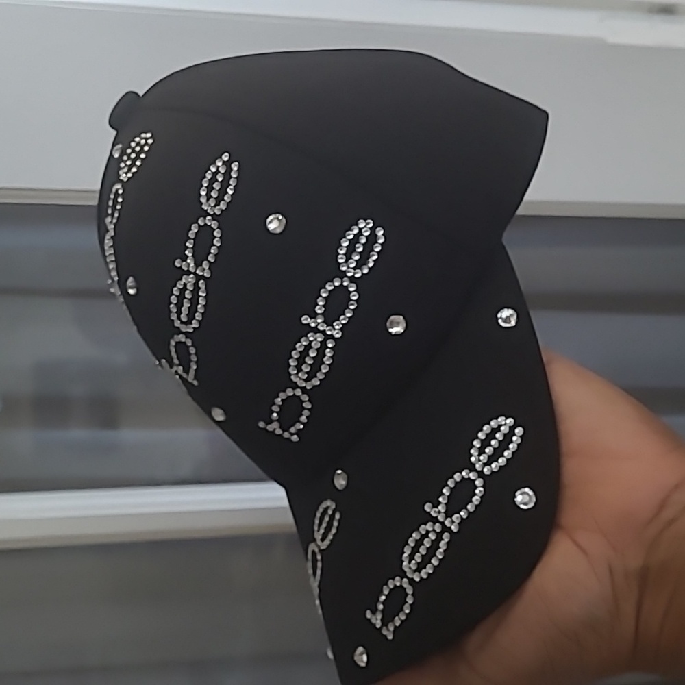 Bebe Black Rhinestone Cap - OSFM - Picture 8 of 11